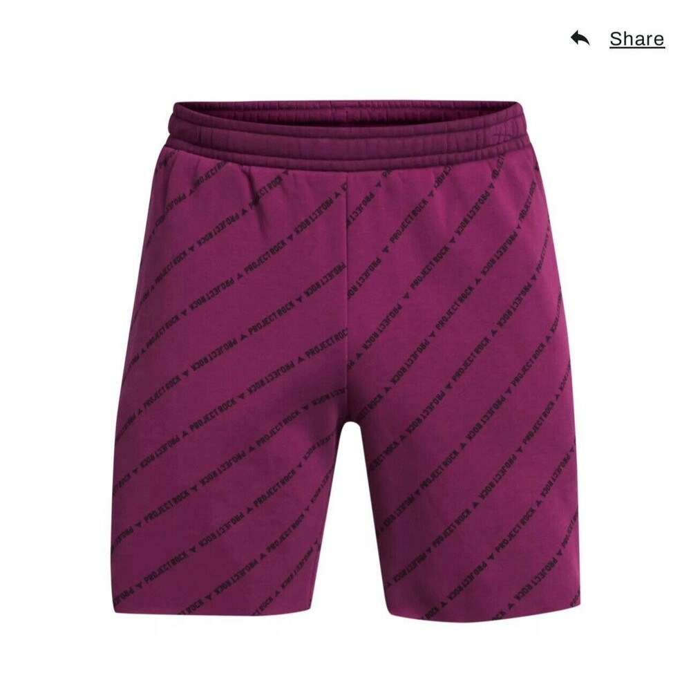 Size L Mens Under Armour Project Rock Shorts Badge of Honor Fleece Purple NEW